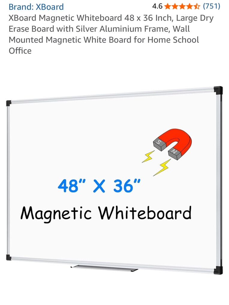 48 X 36 Inch Magnetic Dry Erase Whiteboard, New