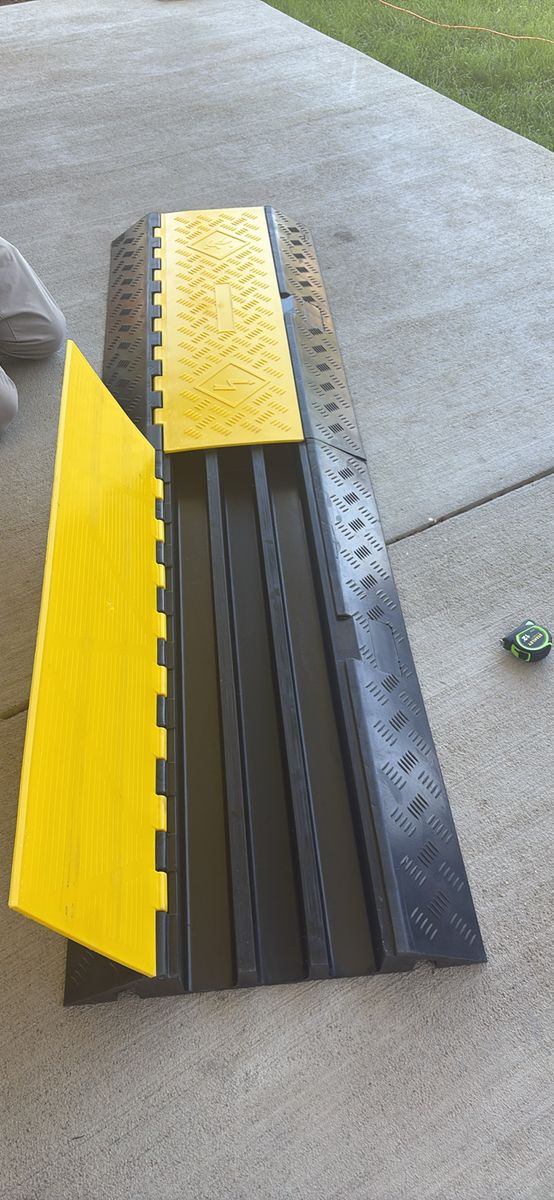 Heavy Duty 3-Channel Cable Protector Ramp - Yellow & Black Durable Hose Cord Cover