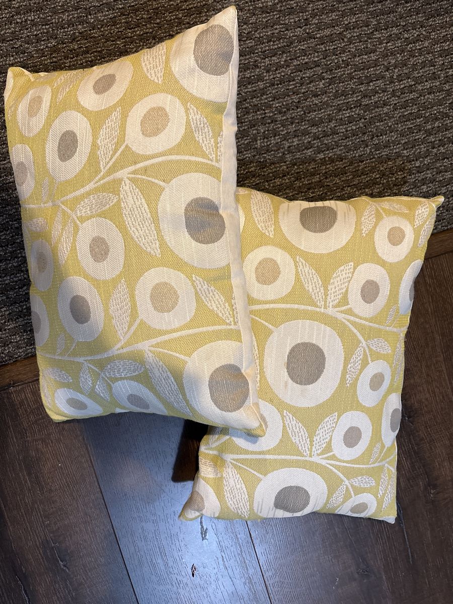 Set of 2 Yellow & Gray Floral Throw Pillows, Decorative Accent Pillows