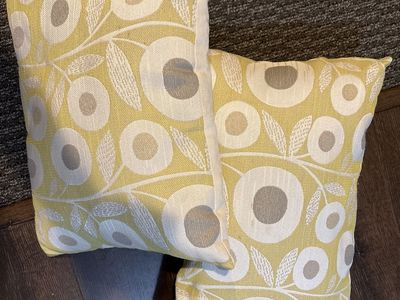 Set of 2 Yellow & Gray Floral Throw Pillows, Decorative Accent Pillows