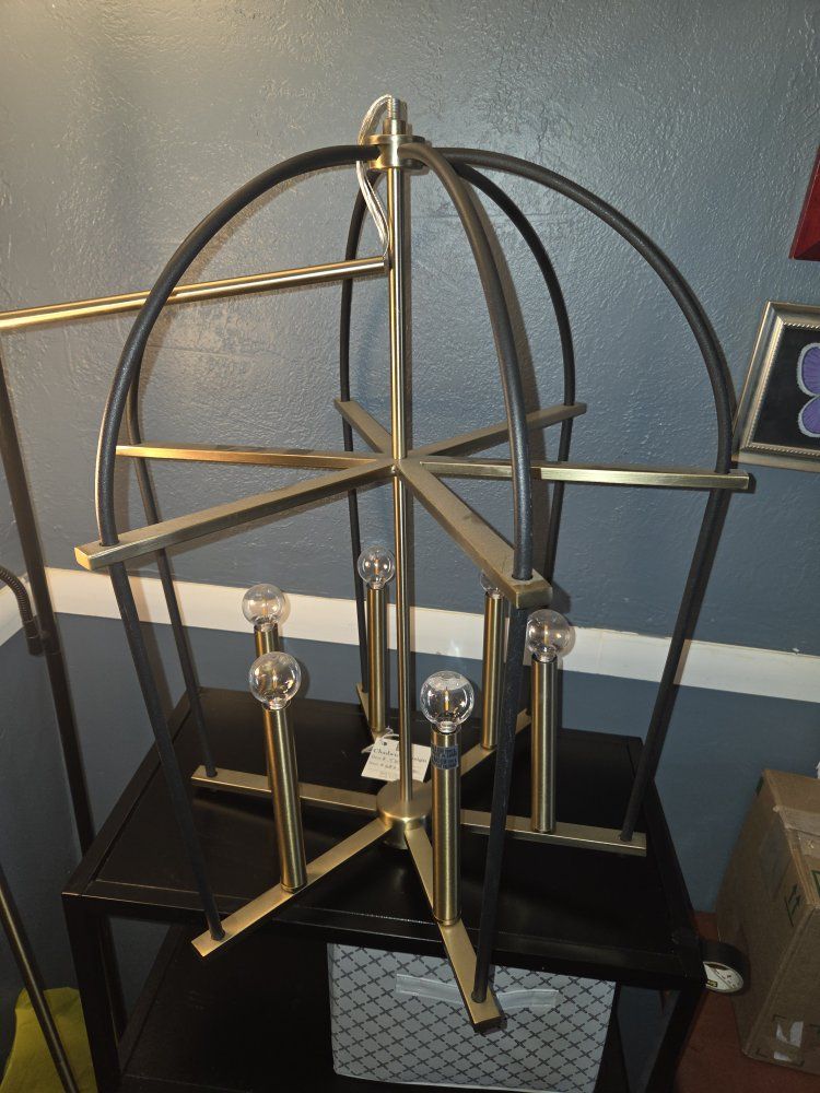 Chadwick Designs Brass & Dark Iron Cage Chandelier Light Fixture