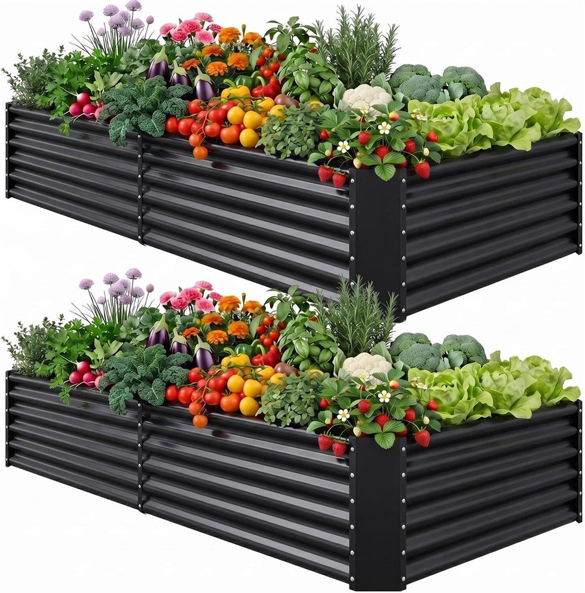 Galvanized Metal Raised Garden Beds 8'x4'x1' - Black Corrugated Planter Boxes (Set of 2)