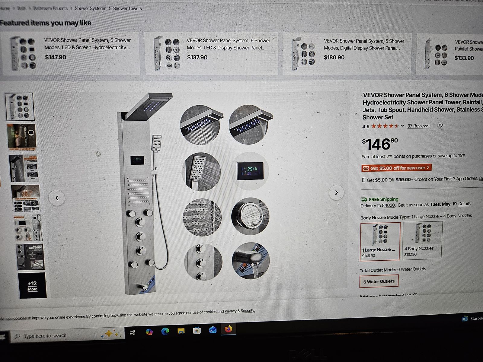 Shower Panel System, 6 Shower Modes, LED & Screen Hydroelectricity Shower Panel Tower