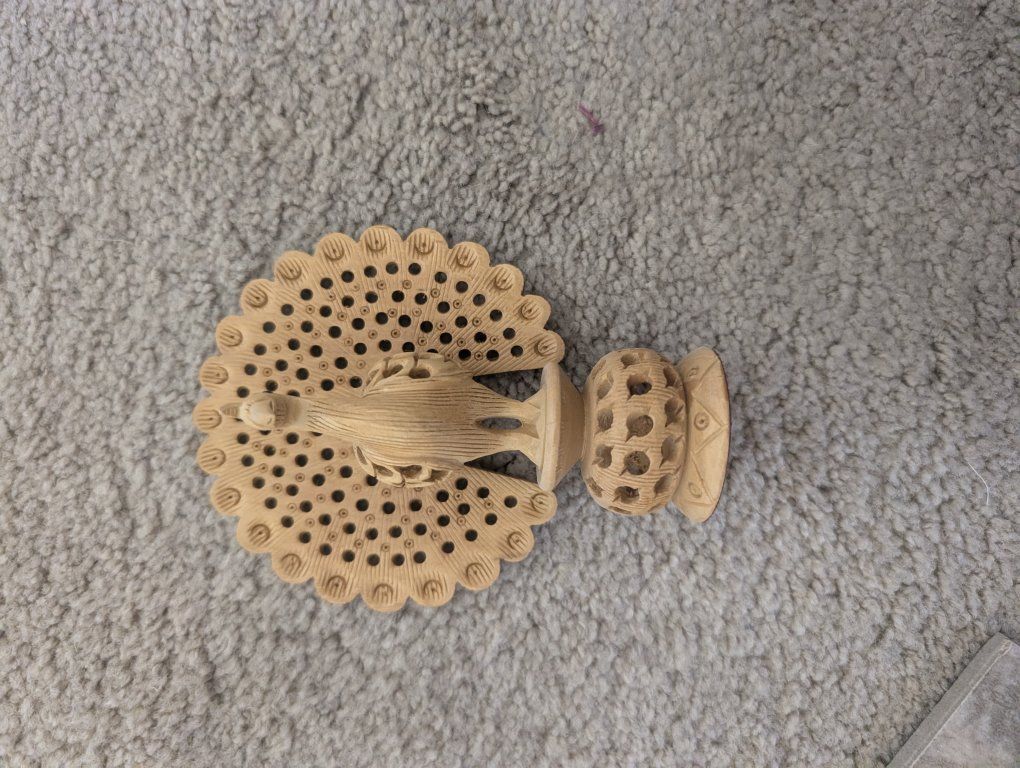 Hand Carved Wooden Jali Dancing Peacock figurine