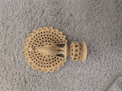 Hand Carved Wooden Jali Dancing Peacock figurine