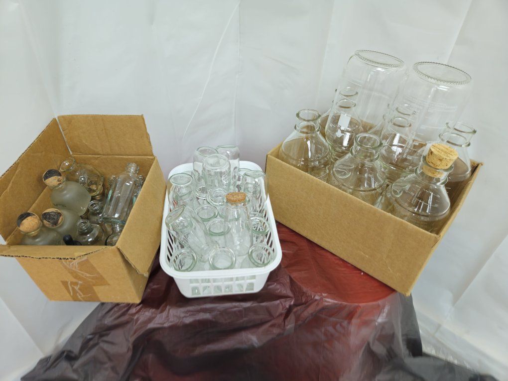 Misc Glass Flasks Beakers West Germany 1L 60mL Dropper Vial Bottles