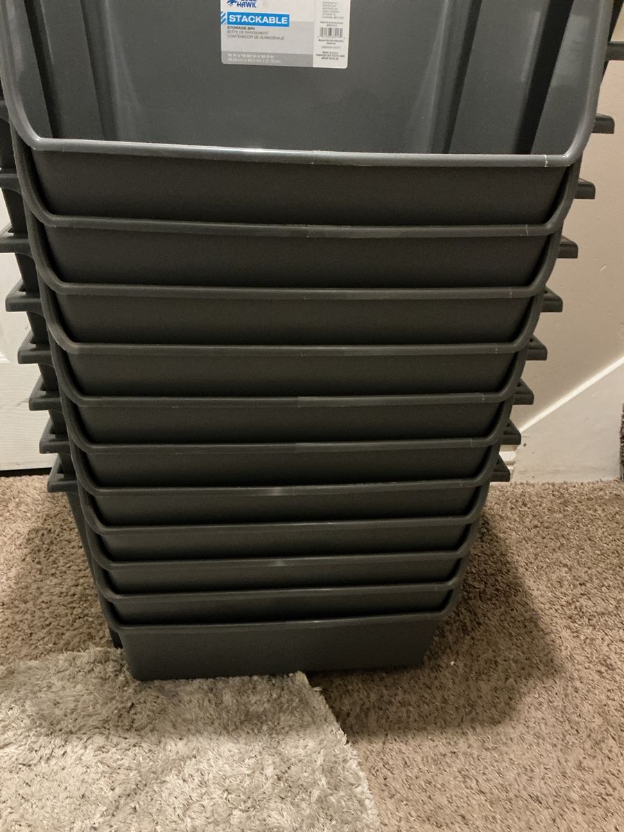 Blue Hawk Stackable Storage Bins - 11-Pack Gray Plastic Organizer