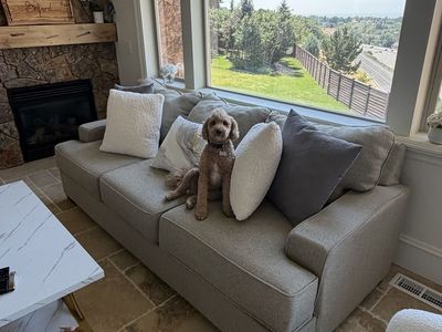 Gray/Beige - Three-Cushion Sofa Couch