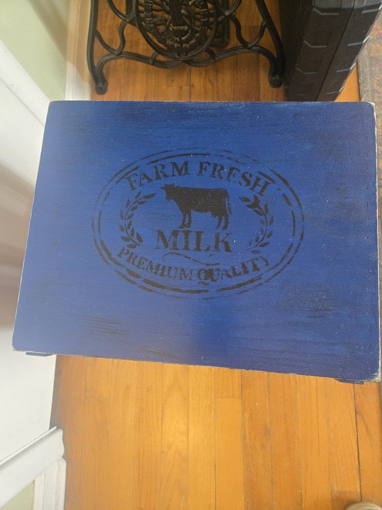 Farm Fresh Milk Wood Crate Side Table - Blue, Rustic Decor, Storage