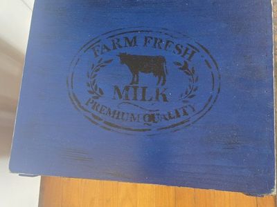 Farm Fresh Milk Wood Crate Side Table - Blue, Rustic Decor, Storage