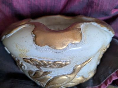 5.6" Rare Antique China Jade Gilt Crane bowl