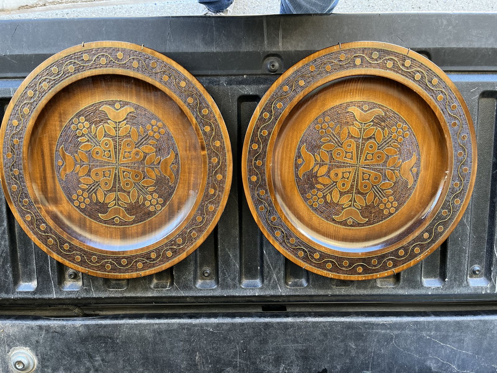 2 Vintage Hand-Carved Wooden Decorative Plates - $20 OBO