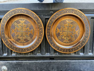 2 Vintage Hand-Carved Wooden Decorative Plates - $20 OBO