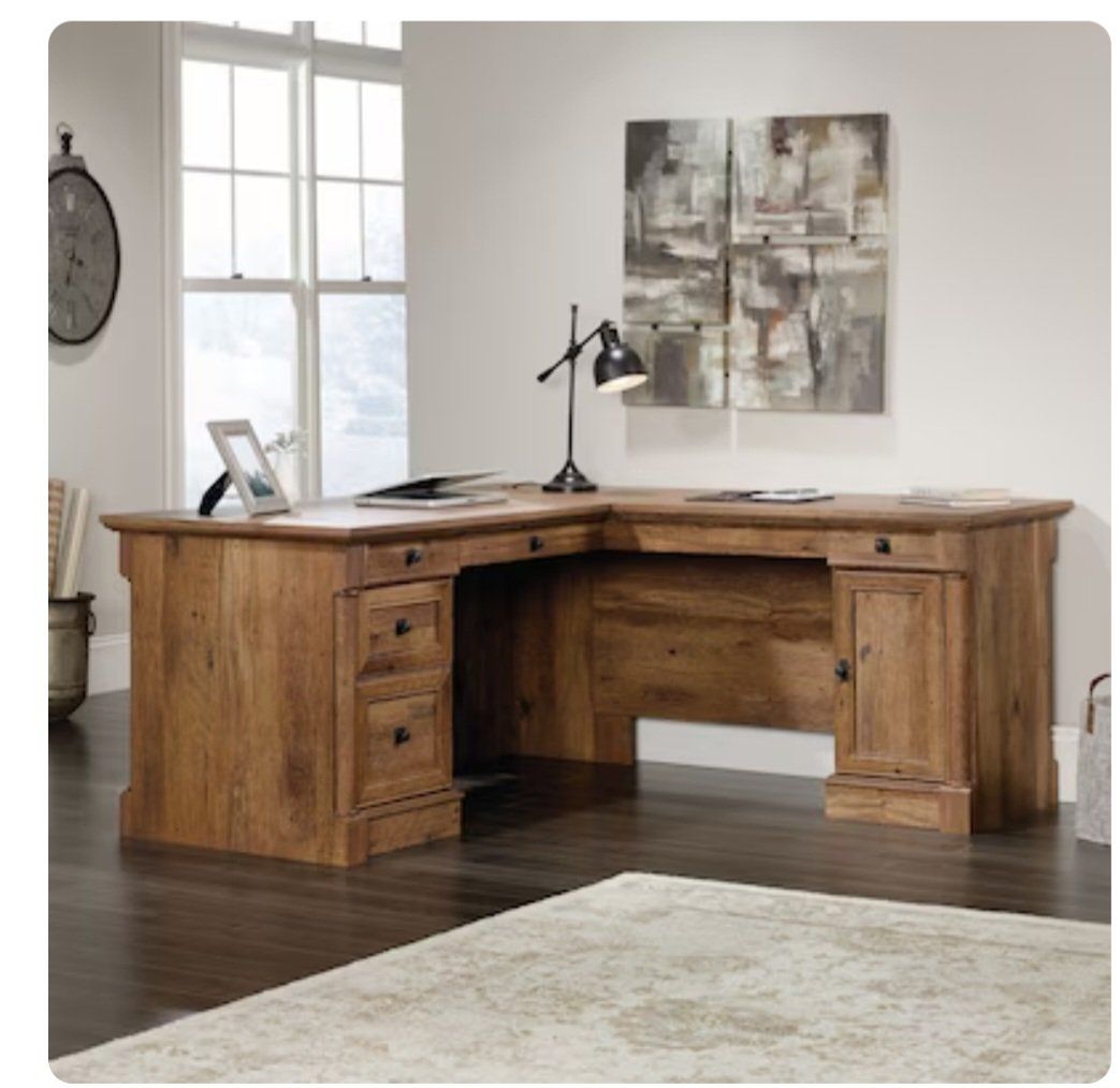 Desk - Sauder 420606 Palladia L-Desk, Vintage Oak Finish