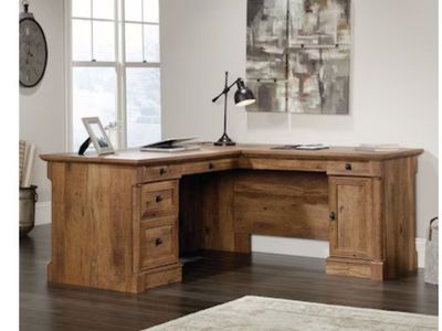 Desk - Sauder 420606 Palladia L-Desk, Vintage Oak Finish