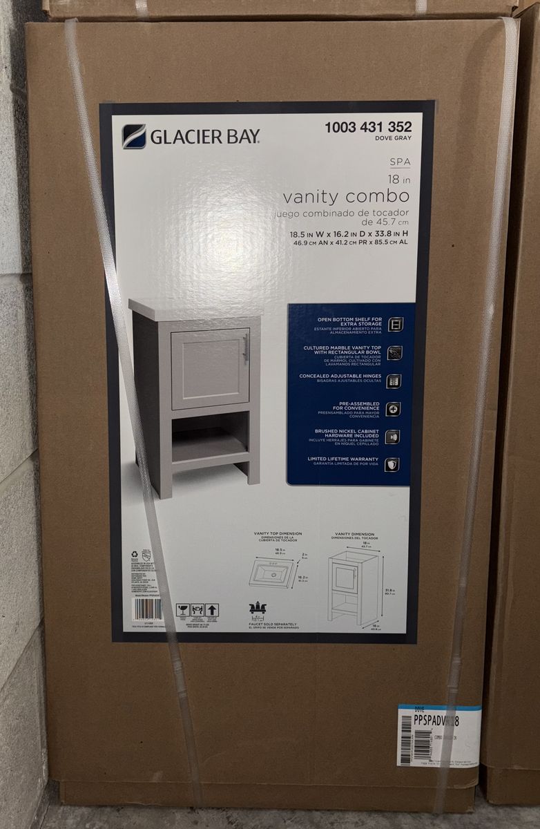 NEW Spa 18.5 inch Dove Gray Single Sink Bath Vanity w/ White Cultured Marble Top