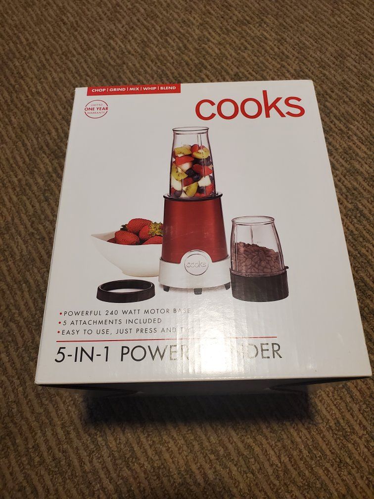 Cooks 5-in-1 Power Blender 240W Red - Chop Grind Mix Whip Blend Set