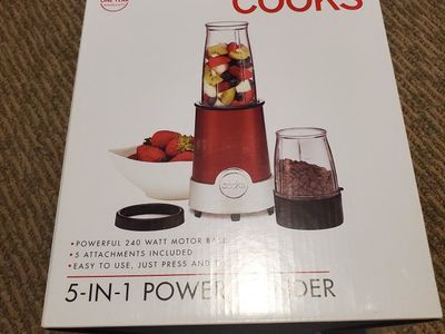 Cooks 5-in-1 Power Blender 240W Red - Chop Grind Mix Whip Blend Set