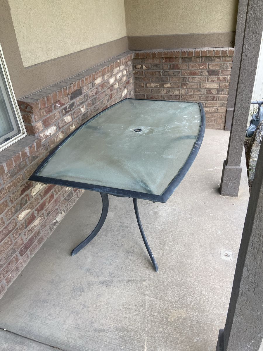 Patio Dining Table with Glass Top and Metal Frame - Outdoor Furniture
