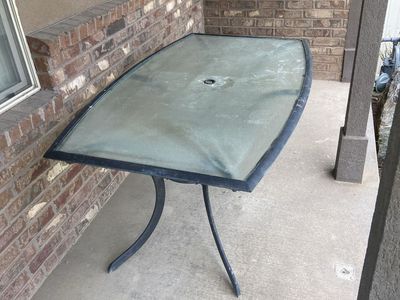 Patio Dining Table with Glass Top and Metal Frame - Outdoor Furniture