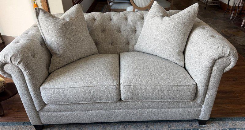Kallison Loves Seat - Pebble Sugarshac Fabric Tufted Loveseat Sofa Couch with Ottoman