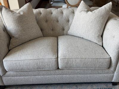 Kallison Loves Seat - Pebble Sugarshac Fabric Tufted Loveseat Sofa Couch with Ottoman