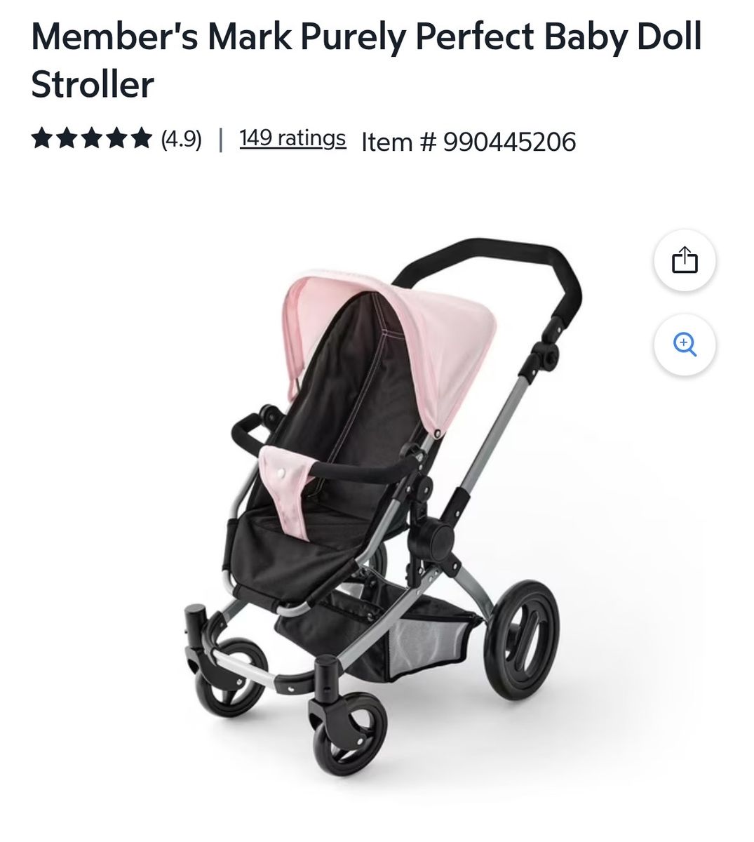 New Member's Mark Purely Perfect Baby Doll Stroller