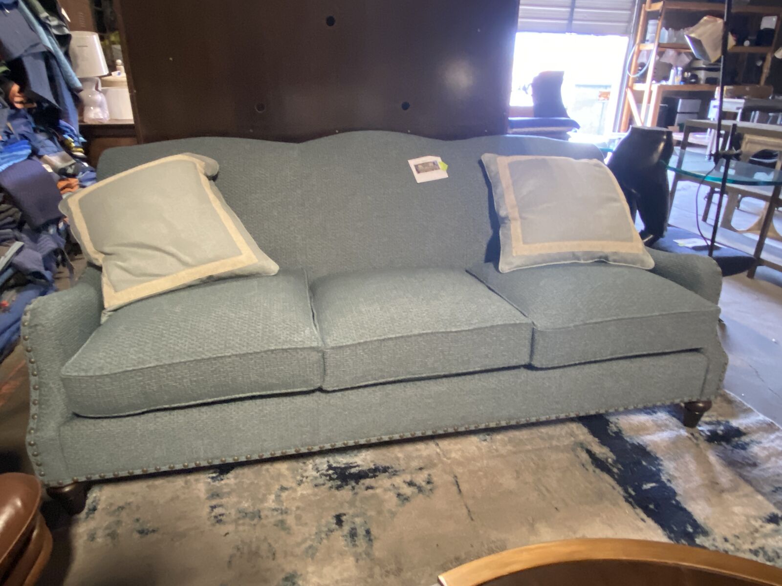 New Custom Made Blue Sofa Woven Upholstery