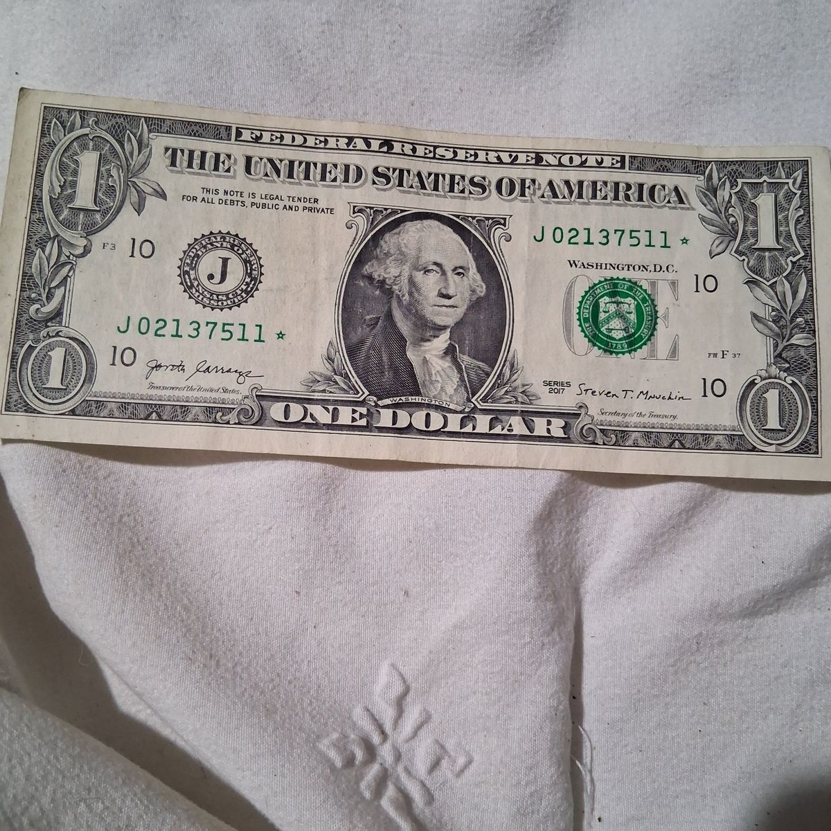 Series 2017 $1 Star Note Federal Reserve Note - Used Currency