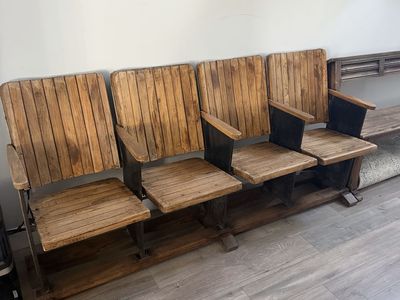 Vintage Wooden Stadium Seating Bleacher Bench with 4 Foldable Seats - Rustic Antique Industrial