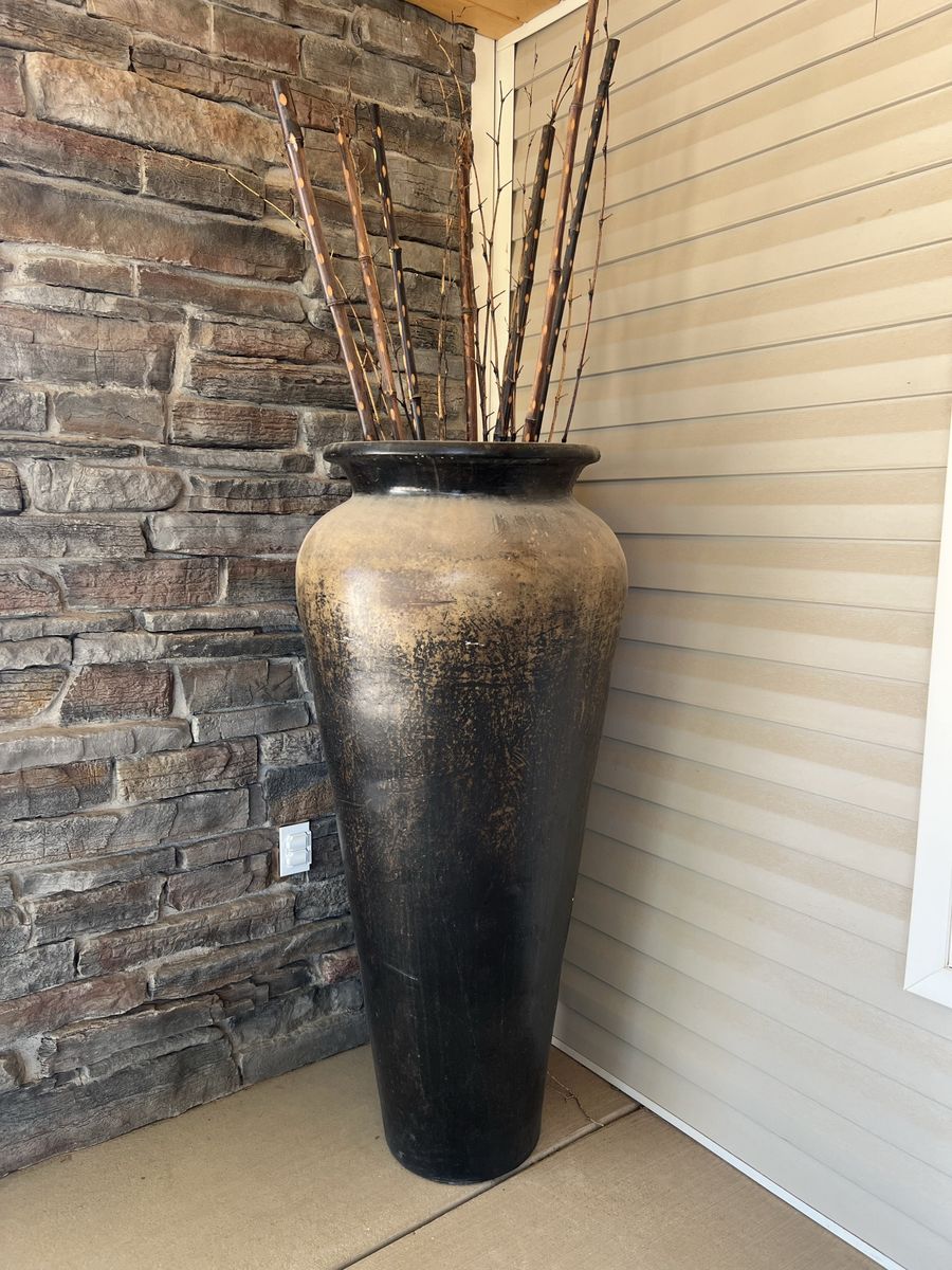 Tall Outdoor Decorative Ceramic Pot Brown Tan Porch