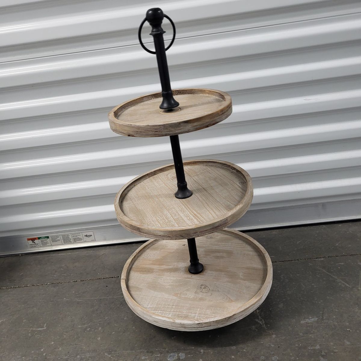 3-Tier Wood Round Serving Tray with Metal Handle - Farmhouse Rustic Decor