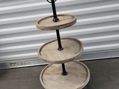 3-Tier Wood Round Serving Tray with Metal Handle - Farmhouse Rustic Decor