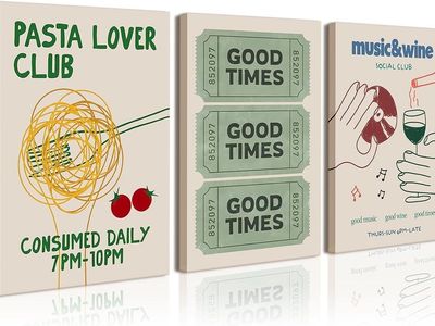 Pasta Lover Club Art Print Set - 3 Canvas Wall art decor Prints, Food & Drink Themed