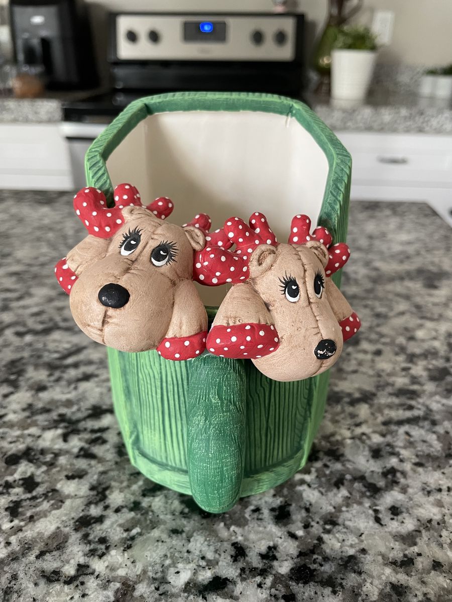 Vintage ceramic reindeer Christmas container decor