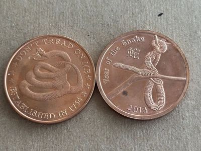 2 copper rounds 2013 year of the snake, don't tread on me