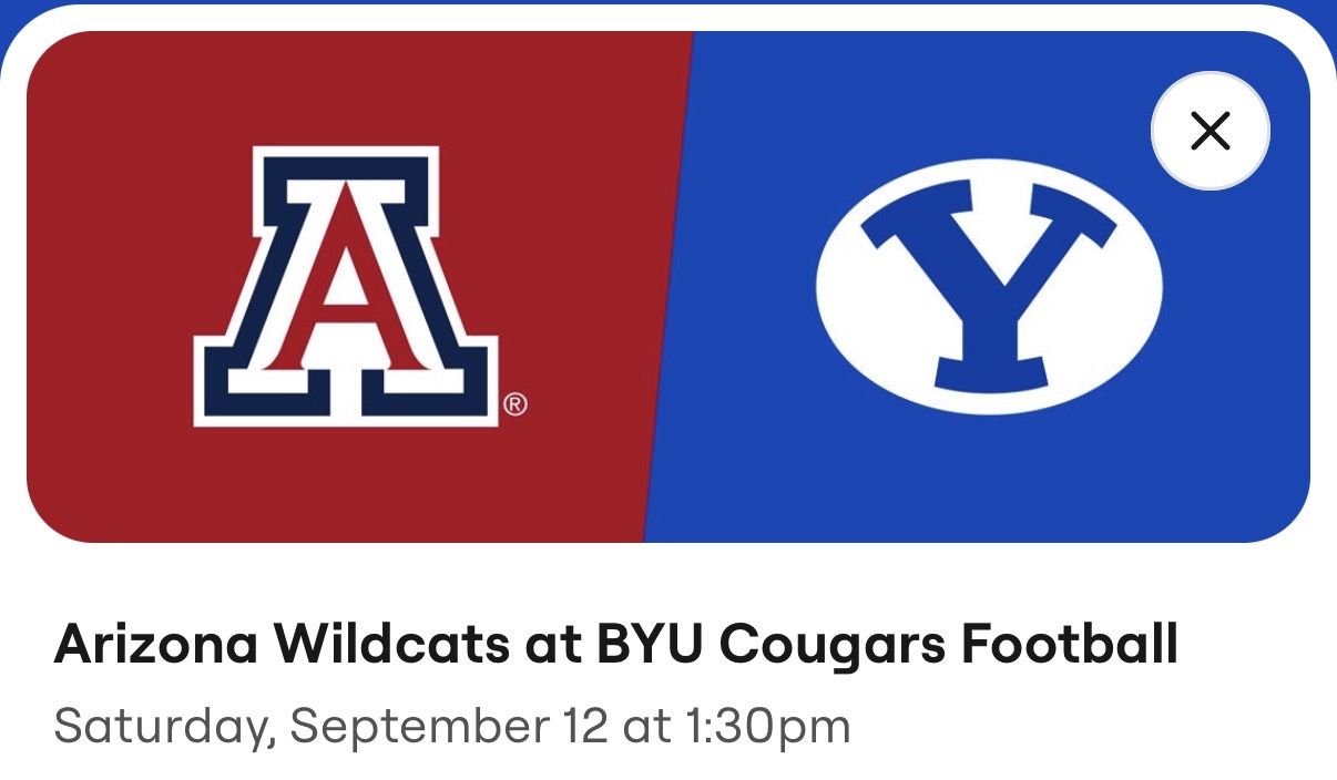 BYU vs Arizona 9/12 2 tickets 