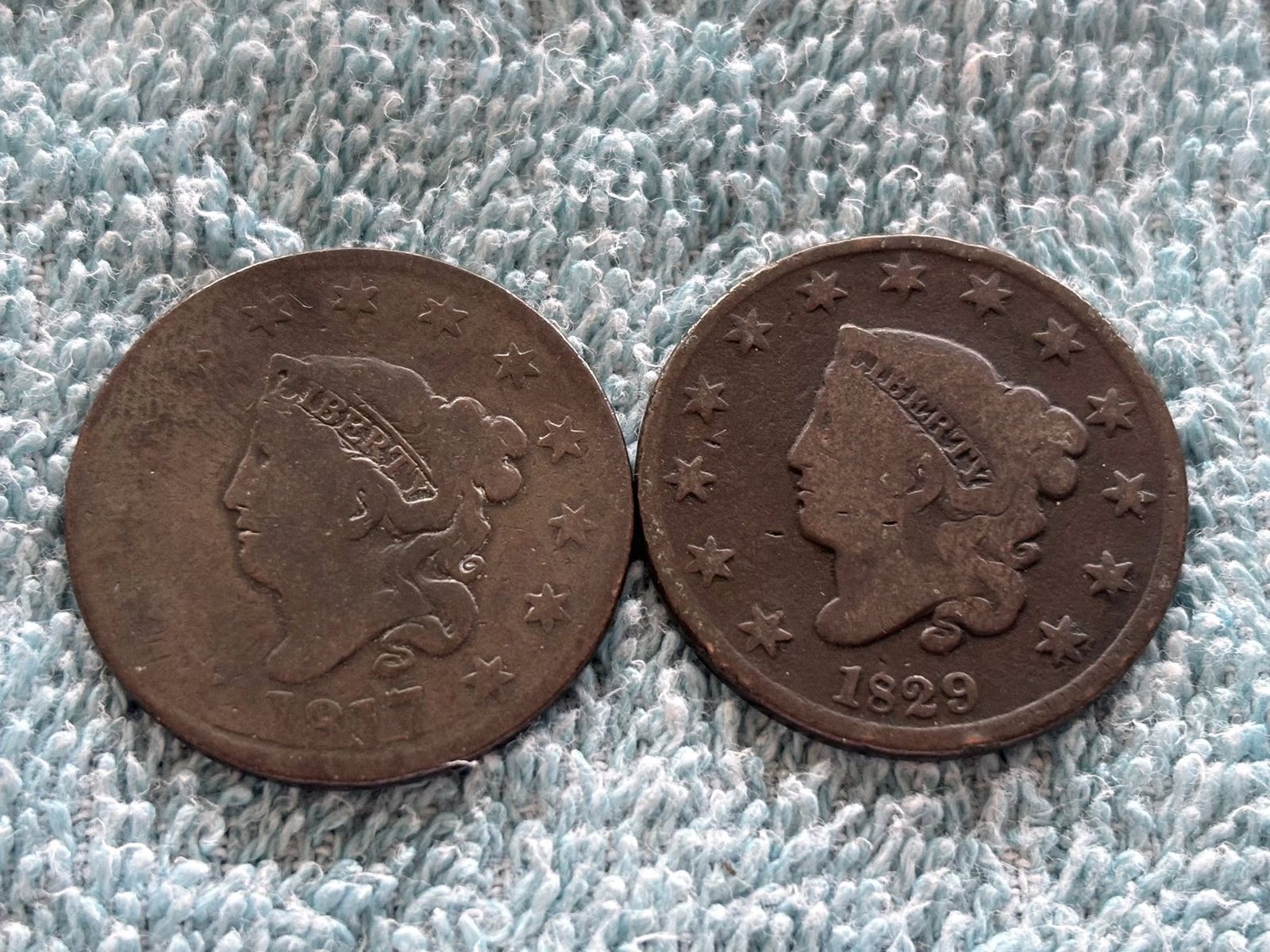 Large cents 1817 $45, 1829 $35