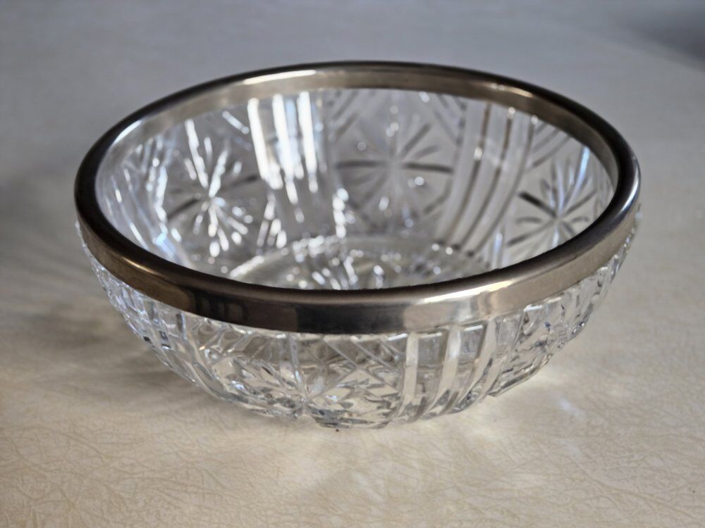 Vintage Glass Serving Bowl with Silver