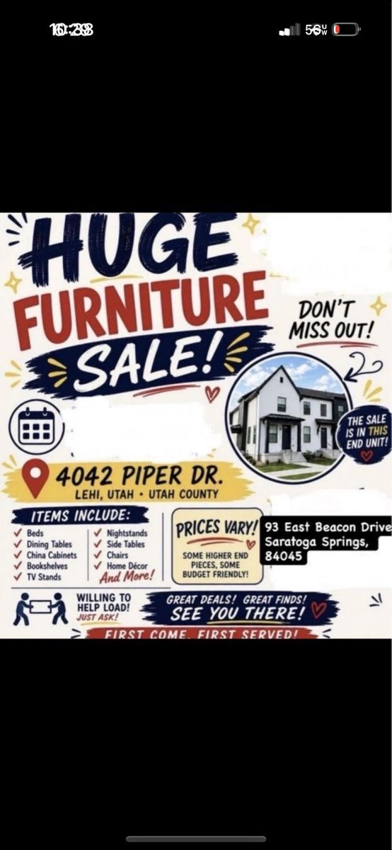 Huge Furniture Sale! Beds, Dining, Cabinets, Decor & More - Lehi/Saratoga Springs, UT