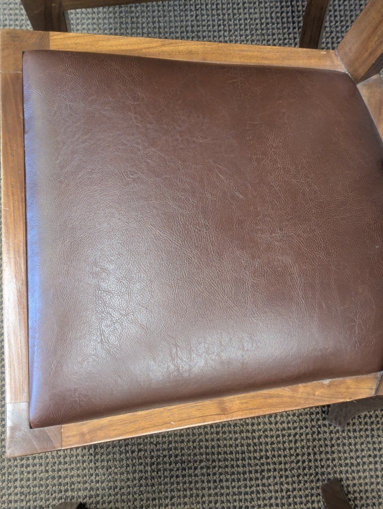 Set of 3 Wood Dining Chairs with Brown Upholstered Seats - Sturdy & Classic Design