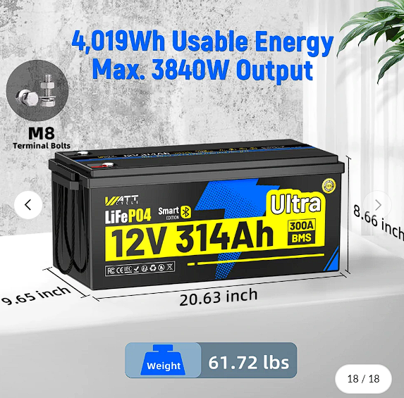 WattCycle 12V 314Ah Ultra Bluetooth Lithium Deep C