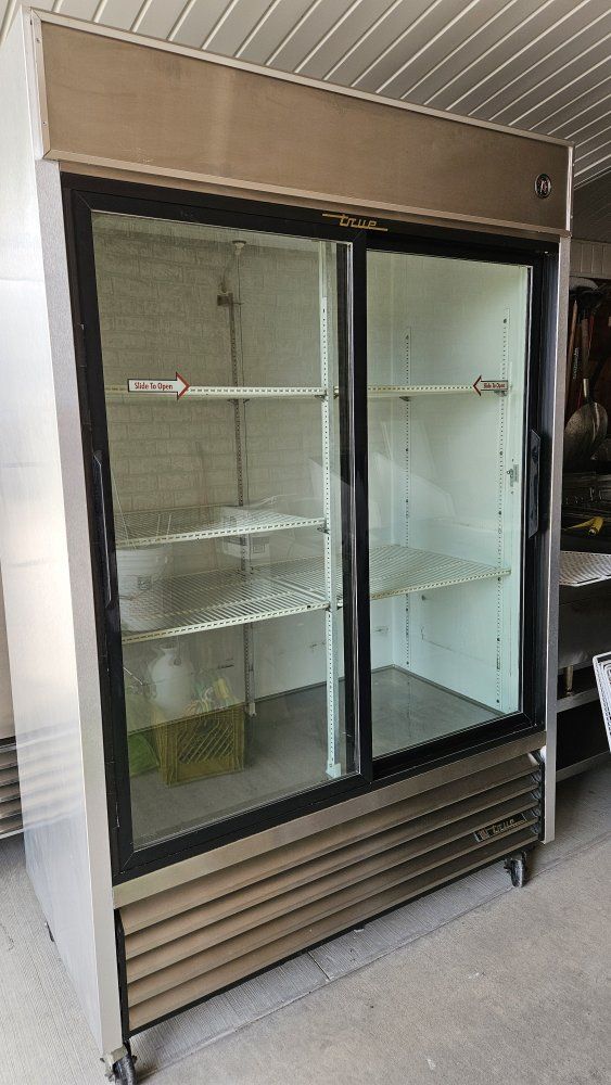 True TSD-47G Commercial Two-Door Sliding Glass Refrigerator Stainless Steel