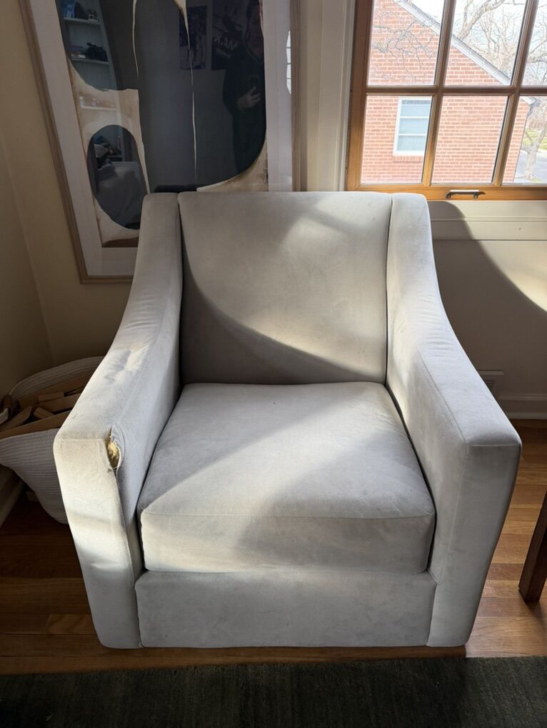 Light Gray Armchair W/ Great Form But Damaged
