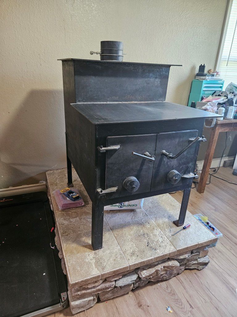 Vintage Heavy-Duty Black Steel Wood Burning Stove with Double Doors