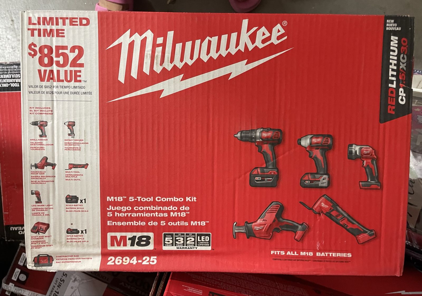 Milwaukee M18 5-Tool Combo Kit 2694-25 Drill Driver Impact Saw