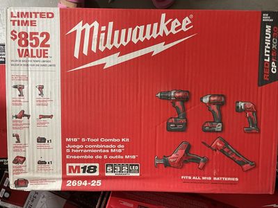 Milwaukee M18 5-Tool Combo Kit 2694-25 Drill Driver Impact Saw