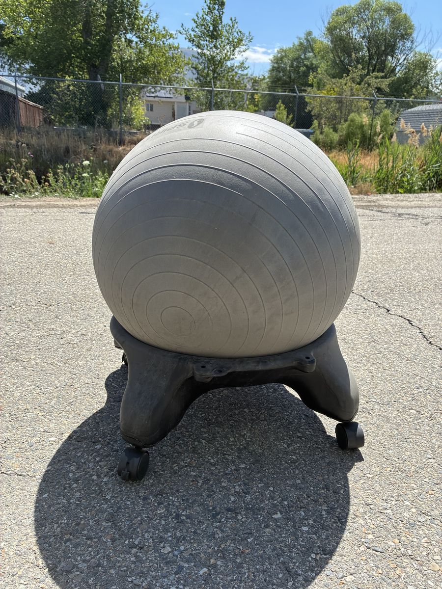 Gaiam Gray Balance Ball Chair with Rolling Base for Active Seating