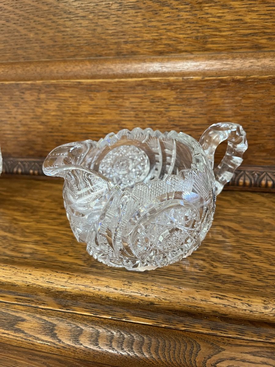 Vintage Crystal Cream and Sugar Bowl Set - Cut and Etched- Excellent Condition