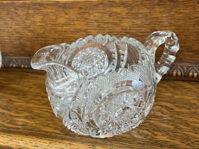 Vintage Crystal Cream and Sugar Bowl Set - Cut and Etched- Excellent Condition
